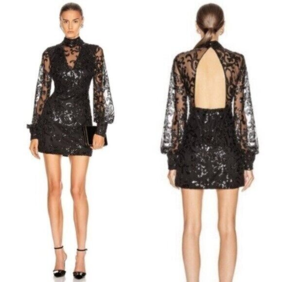 NWT Alexis Franciska Sequined Open Back Beaded Black Mini Dress Size XS - Picture 1 of 12